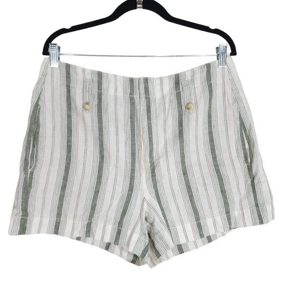 Anthropologie Pants - by Anthropologie Shorts Womens 12 White Green Stripe Pokets Linen Blend Beachy